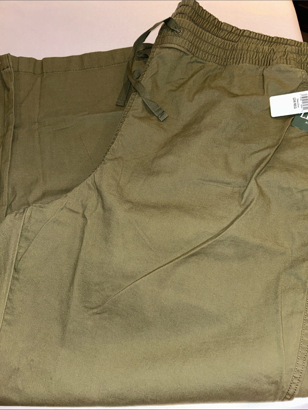 L.L.Bean Olive Green Cotton Wide Leg Elastic Waist Pants Pockets Reg $79 22W